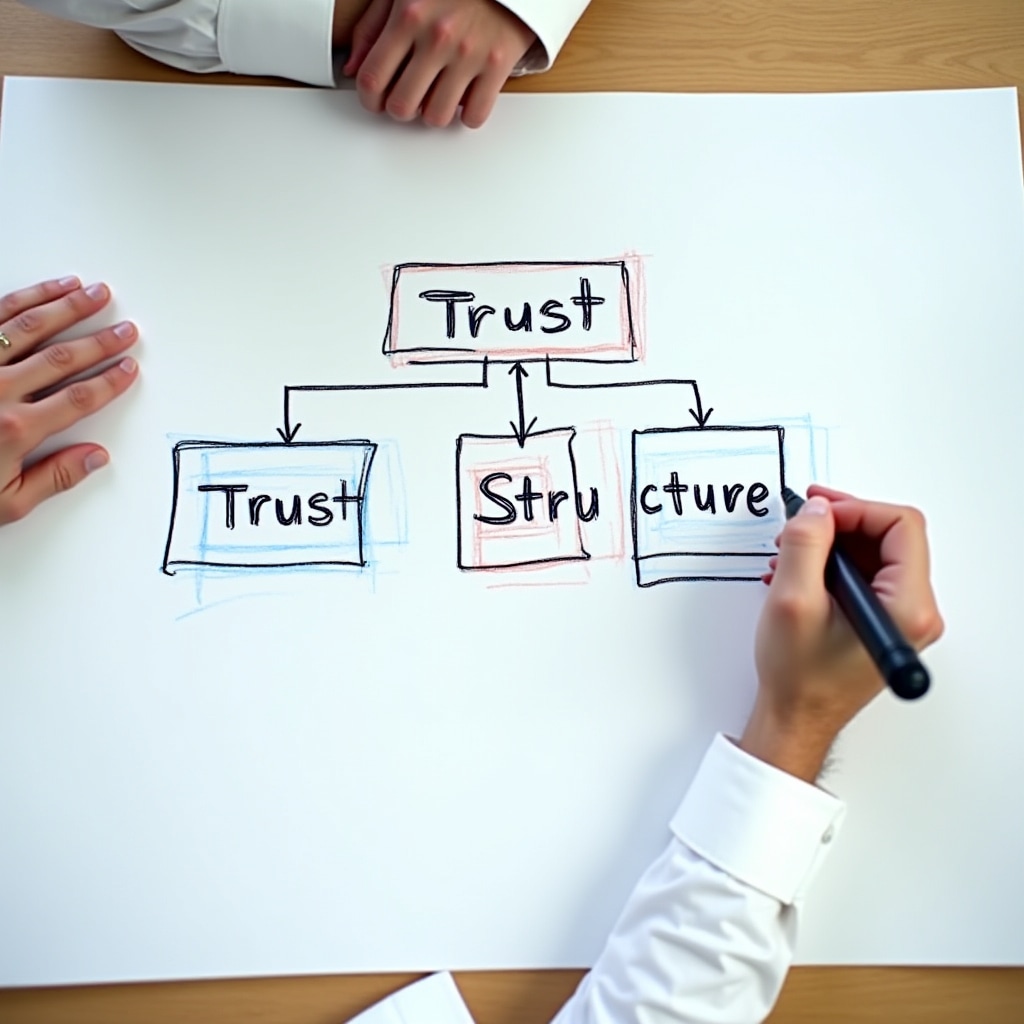 Visual diagram of fideicomiso structure showing fiduciante, fiduciario, and fideicomisario relationships